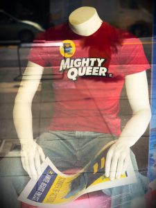 Mighty Queer T-shirt in HRC store window