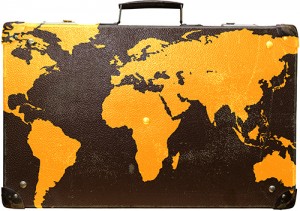 Suitcase with map of the world